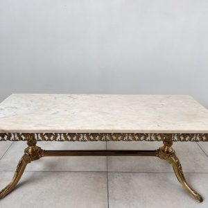 stylowa ława mosiężna podstawa z marmurowym blatem b137