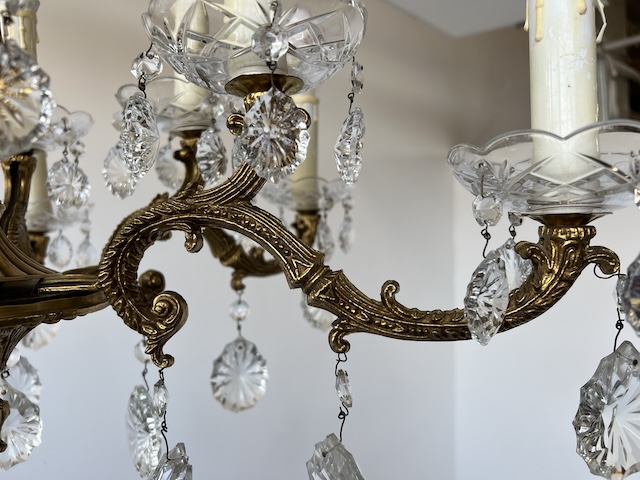 ŻYRANDOL SZEŚCIORAMIENNY Z MOSIĄDZU I SZKŁA K173 - obrazek 7