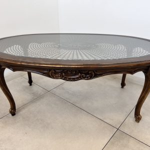 ŁAWA OWALNA Z RAFIĄ I SZKLANYM BLATEM K220