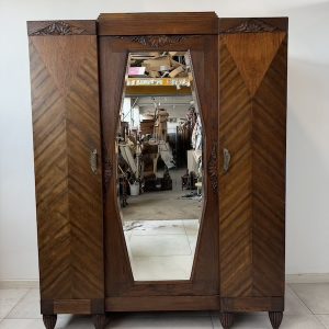 SZAFA W STYLU ART DECO Z 1931 R. TRZYDRZWIOWA Z LUSTREM DĘBOWA ORYGINALNA M030
