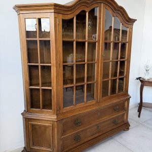 WITRYNA DĘBOWA PRZESZKLONA Z SZUFLADAMI DO SALONU BIBLIOTEKA RETRO VINTAGE M040