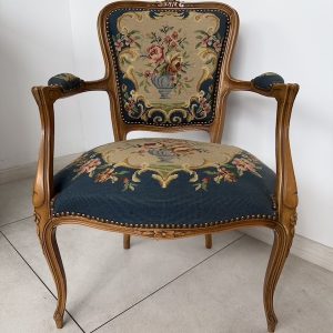 FOTEL LUDWIK XV GOBELINOWY RZEŹBIONE DREWNO VINTAGE M011