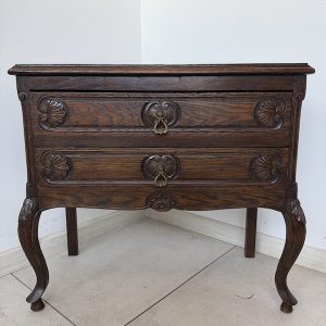 KOMODA LUDWIK XV DĘBOWA 2 SZUFLADY RZEŹBIONA RETRO VINTAGE M014