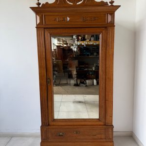 SZAFA JEDNODRZWIOWA Z LUSTREM DĘBOWA ANTYK VINTAGE M028