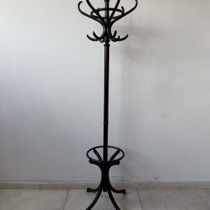WIESZAK STOJĄCY GIĘTY THONET Z DREWNA CIEMNY BRĄZ Z PARASOLNIKIEM M041