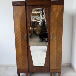 SZAFA W STYLU ART DECO Z 1931 R. JEDNODRZWIOWA Z LUSTREM BIEILIŹNIARKA DĘBOWA ORYGINALNA M029