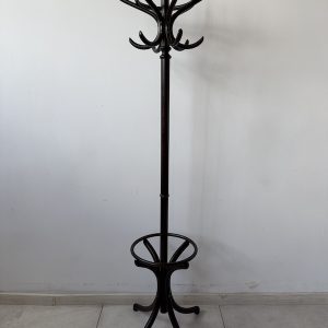 WIESZAK STOJĄCY GIĘTY THONET Z DREWNA CIEMNY BRĄZ Z PARASOLNIKIEM M041