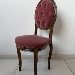 STYLOWE KRZESŁO LUDWIK MEDALION DĘBOWE VINTAGE RETRO PIKOWANE WELUR RÓŻOWY M005