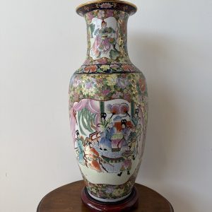 WAZON CHIŃSKI62,5 CM DUŻY RĘCZNIE MALOWANY PORCELANA ZŁOCONA W STYLU FAMILIE ROSE M047