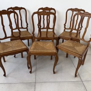 KOMPLET DO JADALNI ROZKŁADANY STÓŁ I 6 KRZESEŁ DĘBOWY PLECIONE SIEDZISKA M034