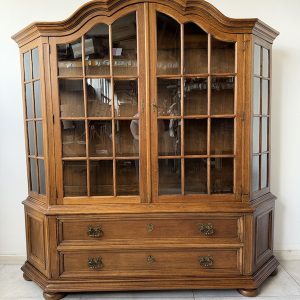 WITRYNA DĘBOWA PRZESZKLONA Z SZUFLADAMI DO SALONU BIBLIOTEKA RETRO VINTAGE M040