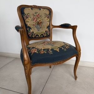 FOTEL LUDWIK XV GOBELINOWY RZEŹBIONE DREWNO VINTAGE M011