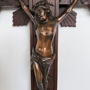 KRZYŻ DĘBOWY KRUCYFIKS DREWNIANY NA ŚCIANĘ RZEŹBIONY WISZĄCY DUŻY M078