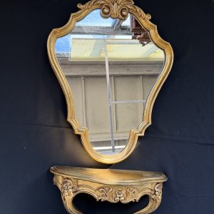 LUSTRO Z KONSOLKĄ Z PÓŁKĄ ZŁOTE GLAMOUR M143